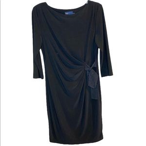 Just Taylor Classic Black Dress Side Cinch Tie 3/4 Sleeves Knee Length Size 6